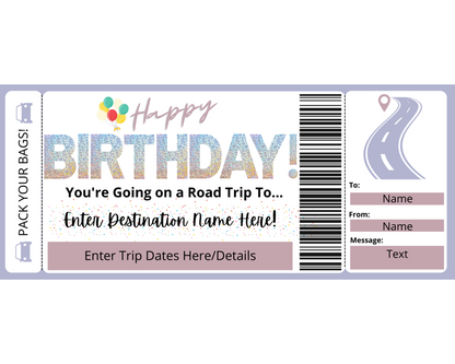 Happy Birthday Road Trip Boarding Ticket