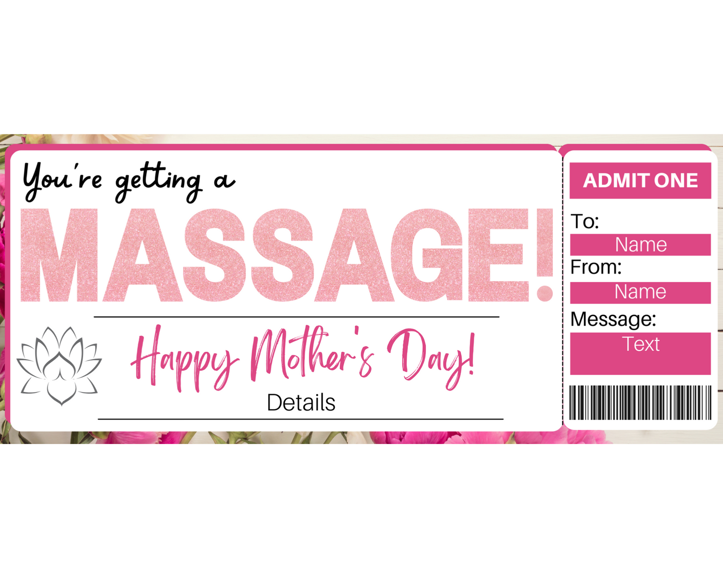 Mother's Day Massage Gift Ticket Template