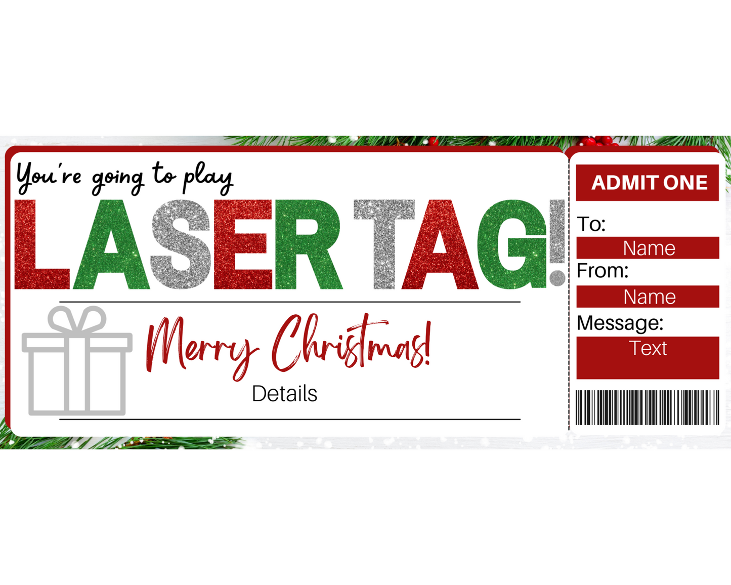 Christmas Laser Tag Gift Ticket