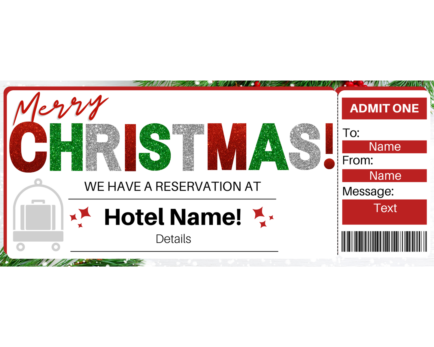 Christmas Hotel Reservation Gift Ticket Template