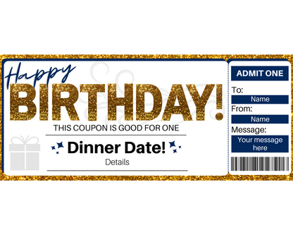 Birthday Dinner Date Gift Ticket Template