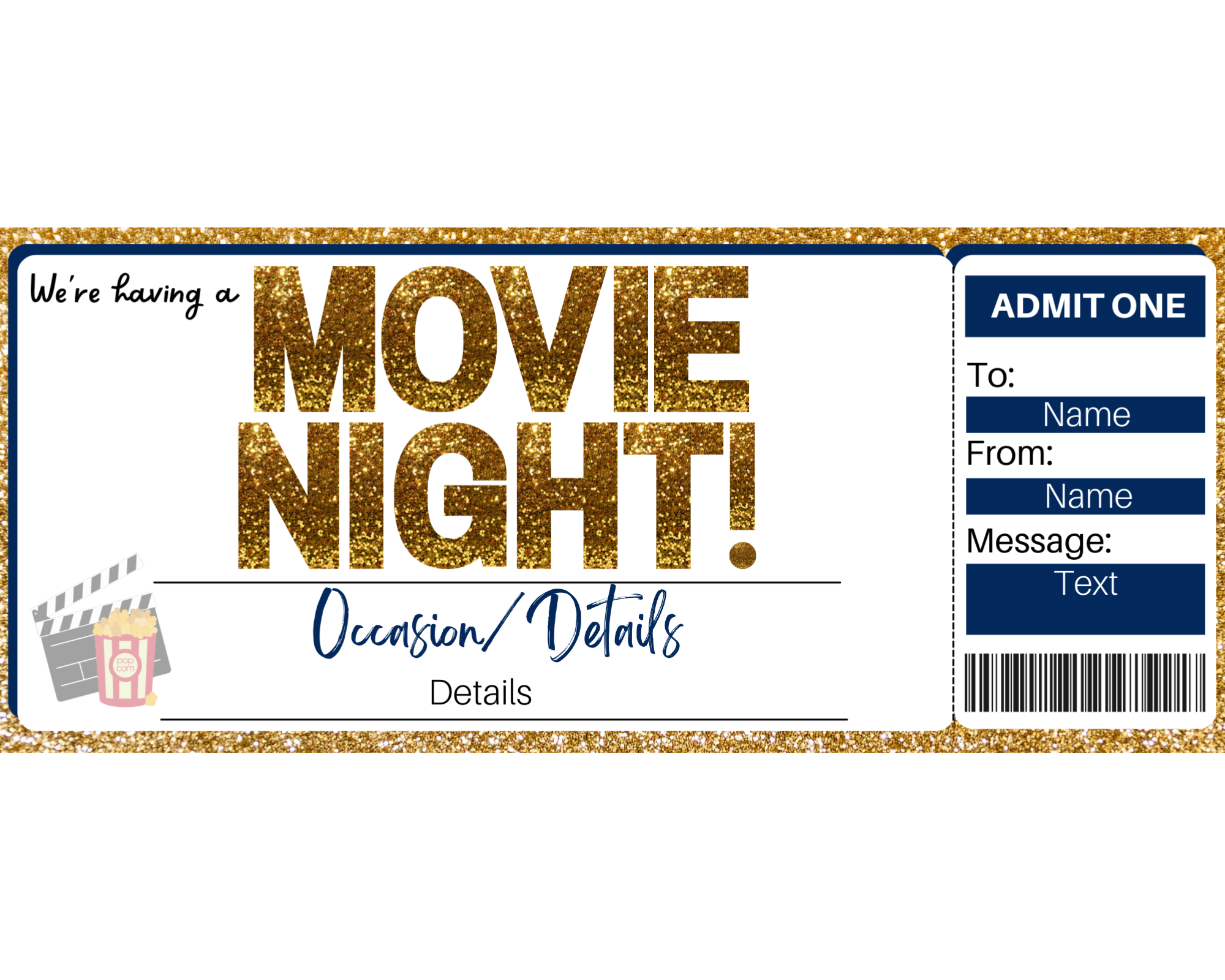 Christmas Movie Ticket Gift Template | Family Movie Night Gift Voucher
