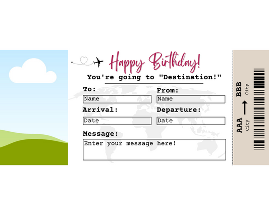 Birthday Boarding Pass Template: Surprise Flight Gift