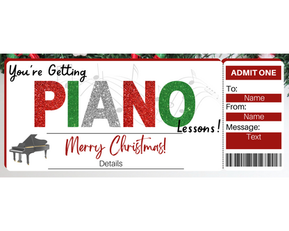Christmas Piano Lessons Gift Ticket Template