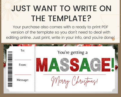 Christmas Surprise Massage Gift Ticket Template