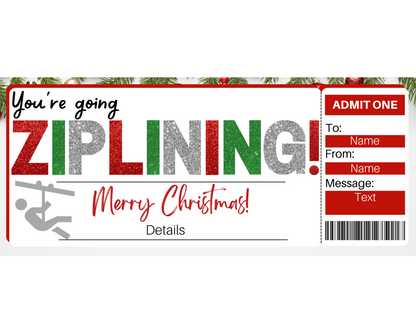 Christmas Zip Lining Gift Ticket Template