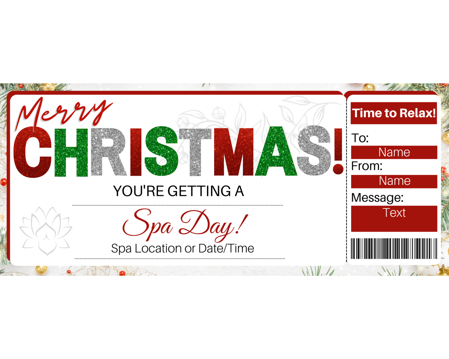 Christmas Spa Day Gift Certificate Template