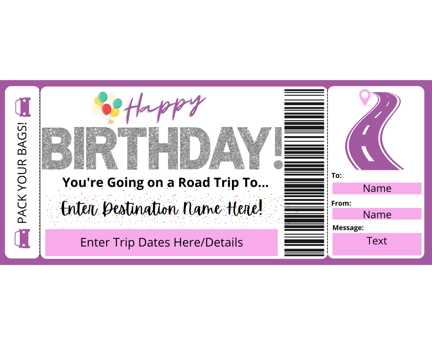 Surprise Birthday Road Trip Ticket