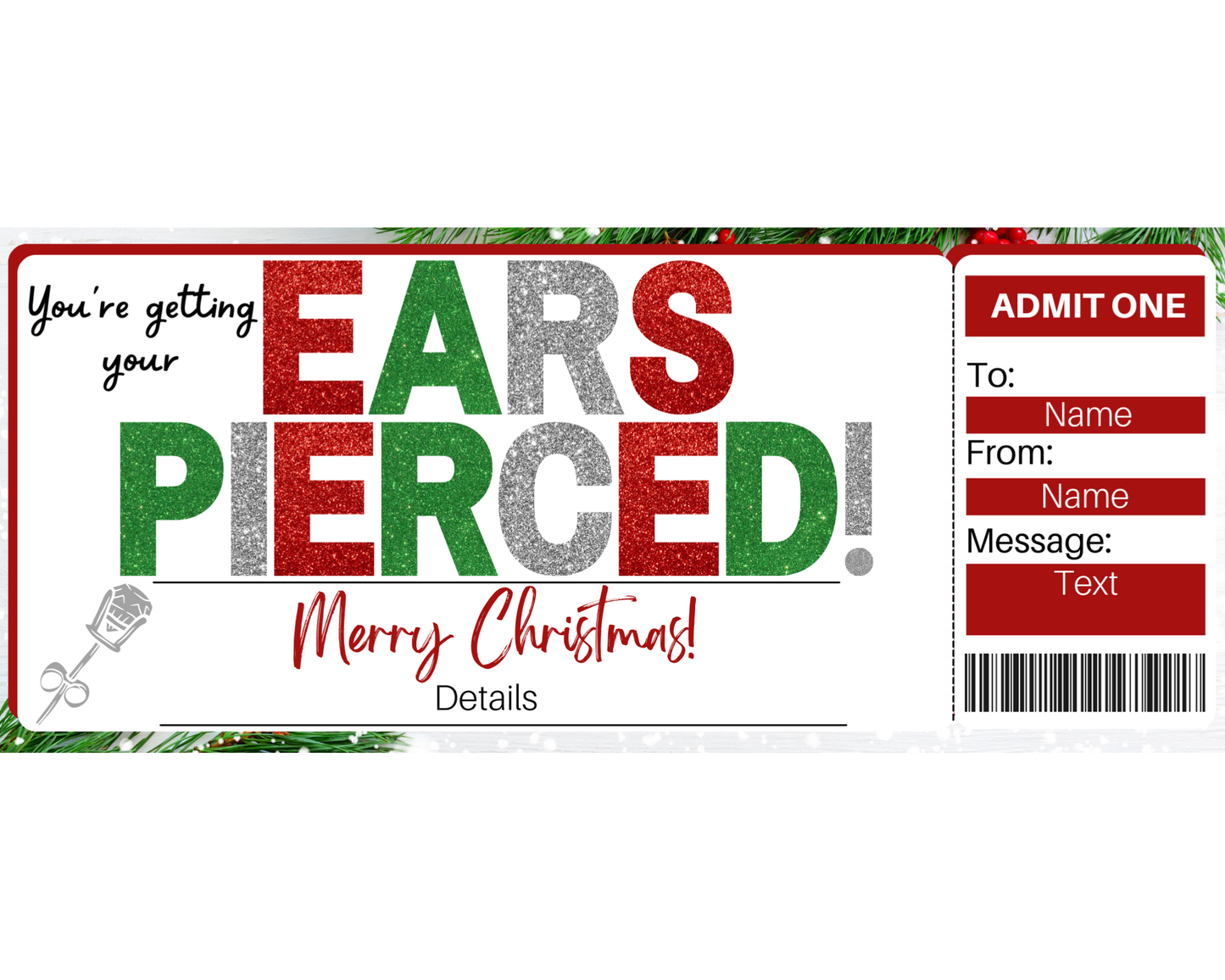 Christmas Ear Piercing Gift Certificate