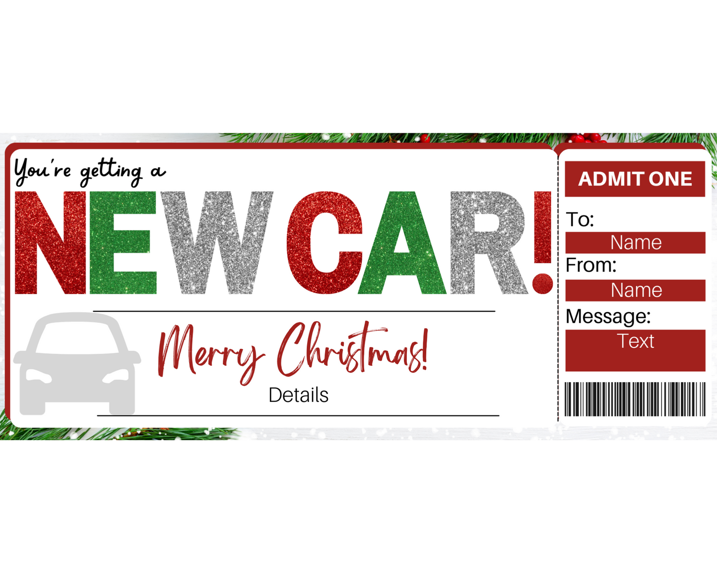 Christmas New Car Gift Ticket Template