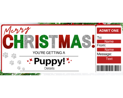 Christmas Surprise Puppy Gift Certificate Template