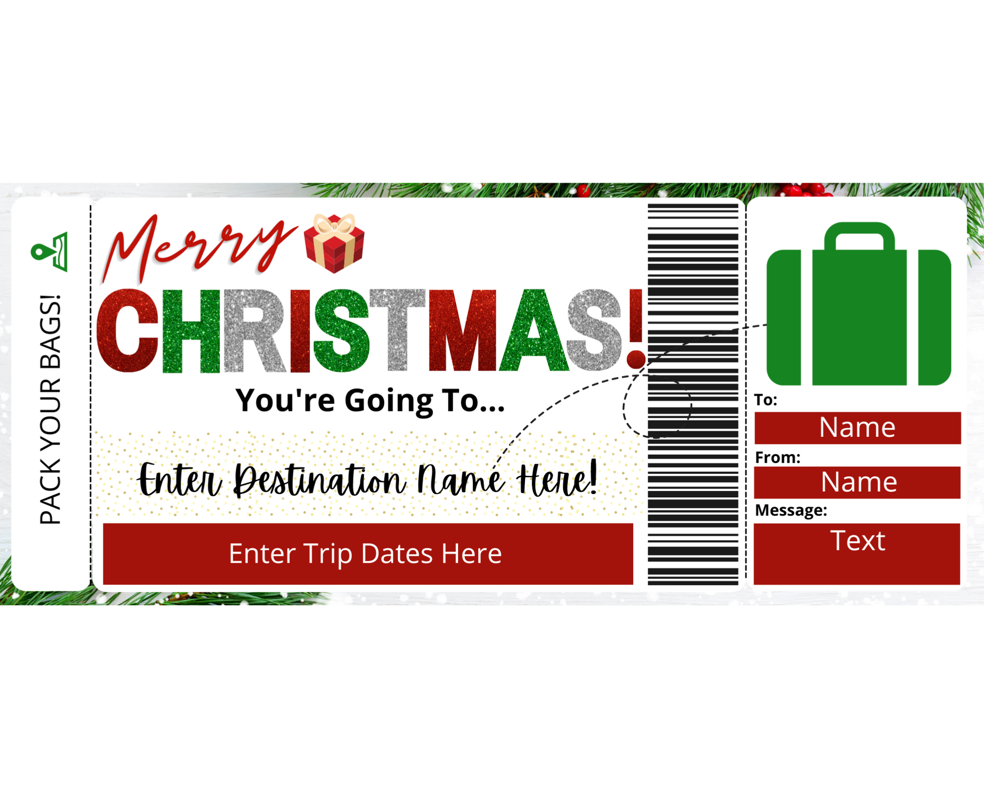 Christmas Boarding Pass Template: Surprise Vacation Ticket – Printed ...