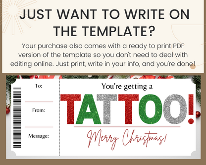 Christmas Tattoo Gift Certificate Template