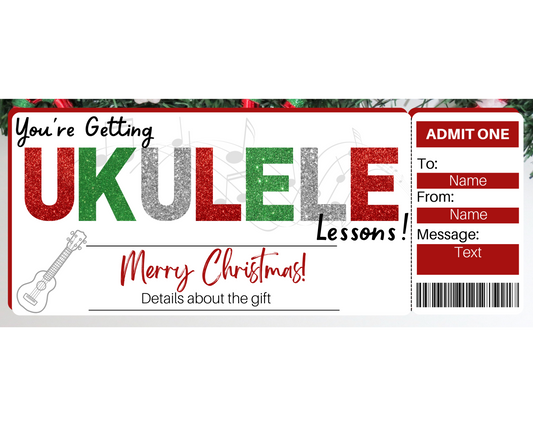 Christmas Ukulele Lessons Gift Ticket Template
