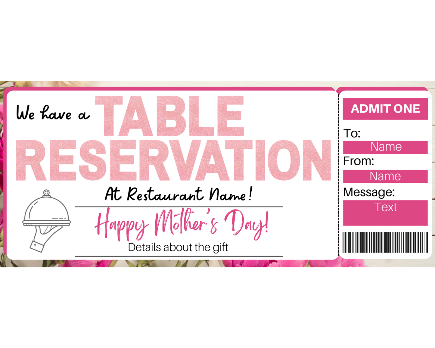 Mother's Day Table Reservation Gift Ticket Template
