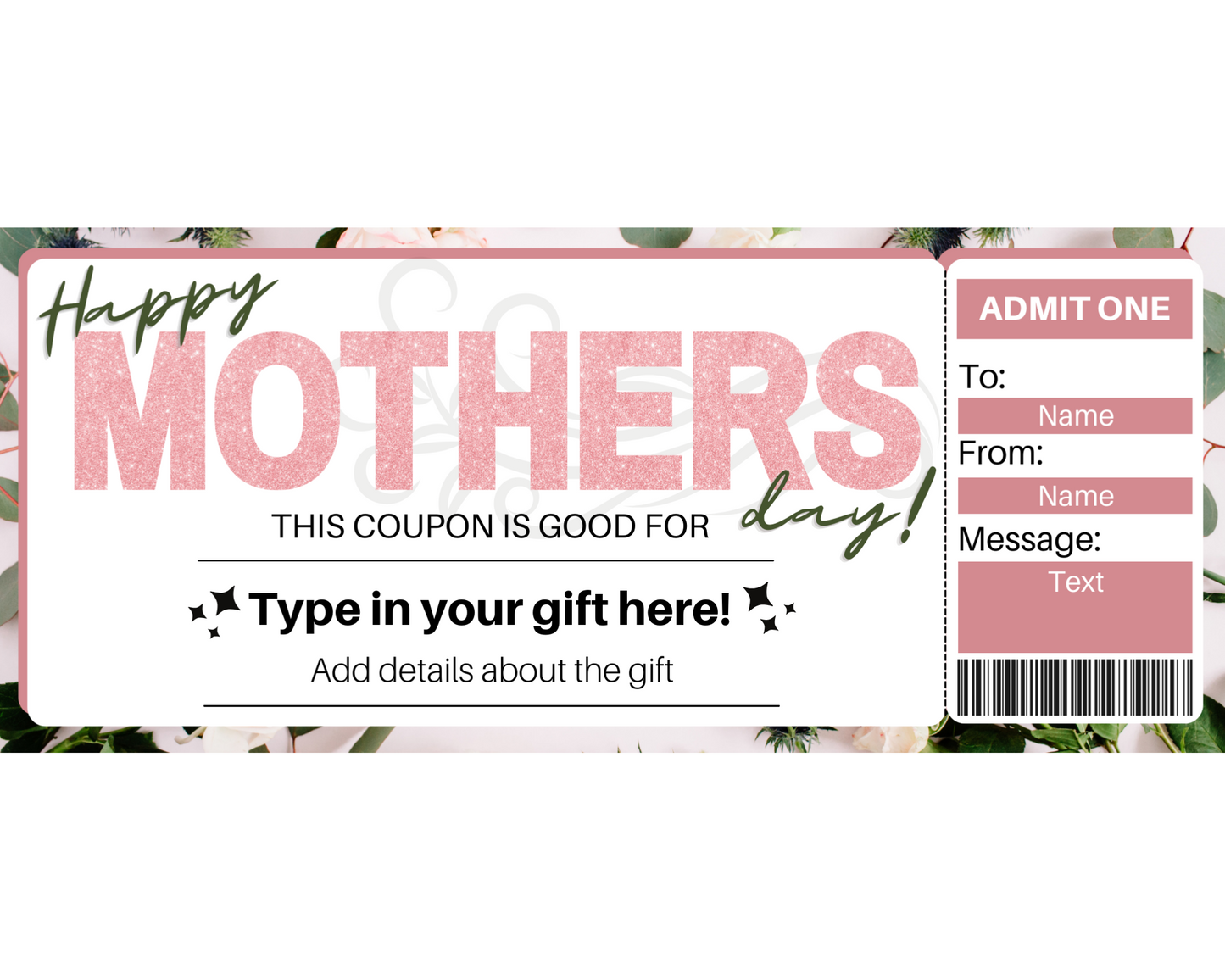 Mother's Day Customizable Coupon Template
