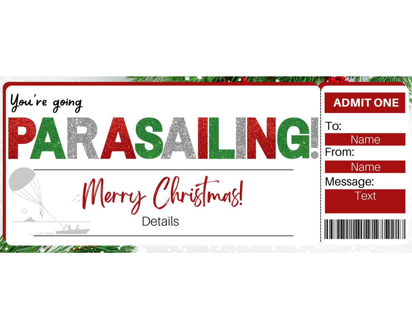 Christmas Parasailing Gift Ticket Template