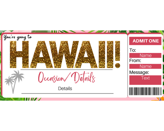 Surprise Hawaii Trip Boarding Pass Template