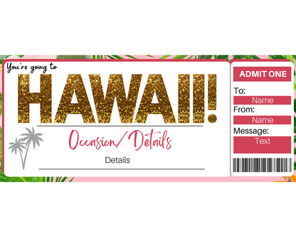 Surprise Hawaii Trip Boarding Pass Template