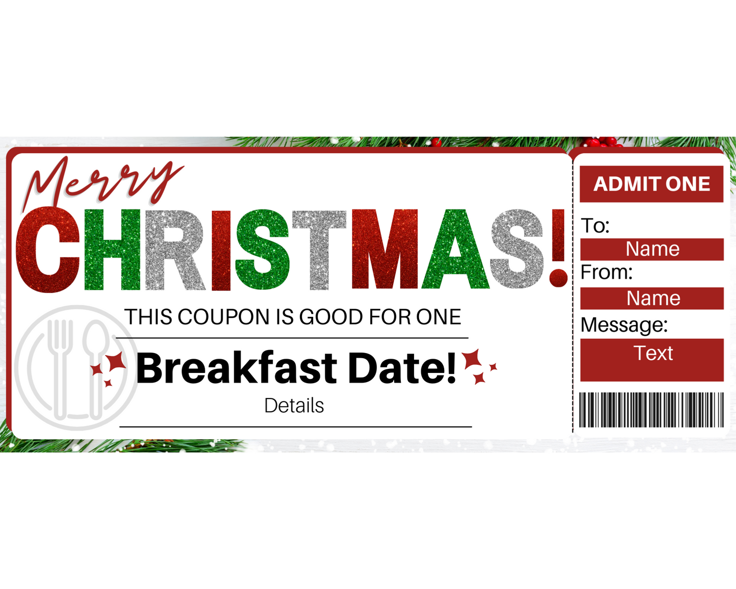 Christmas Breakfast Date Gift Certificate