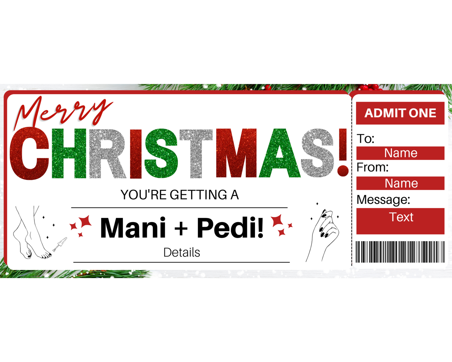 Christmas Mani Pedi Gift Card Template