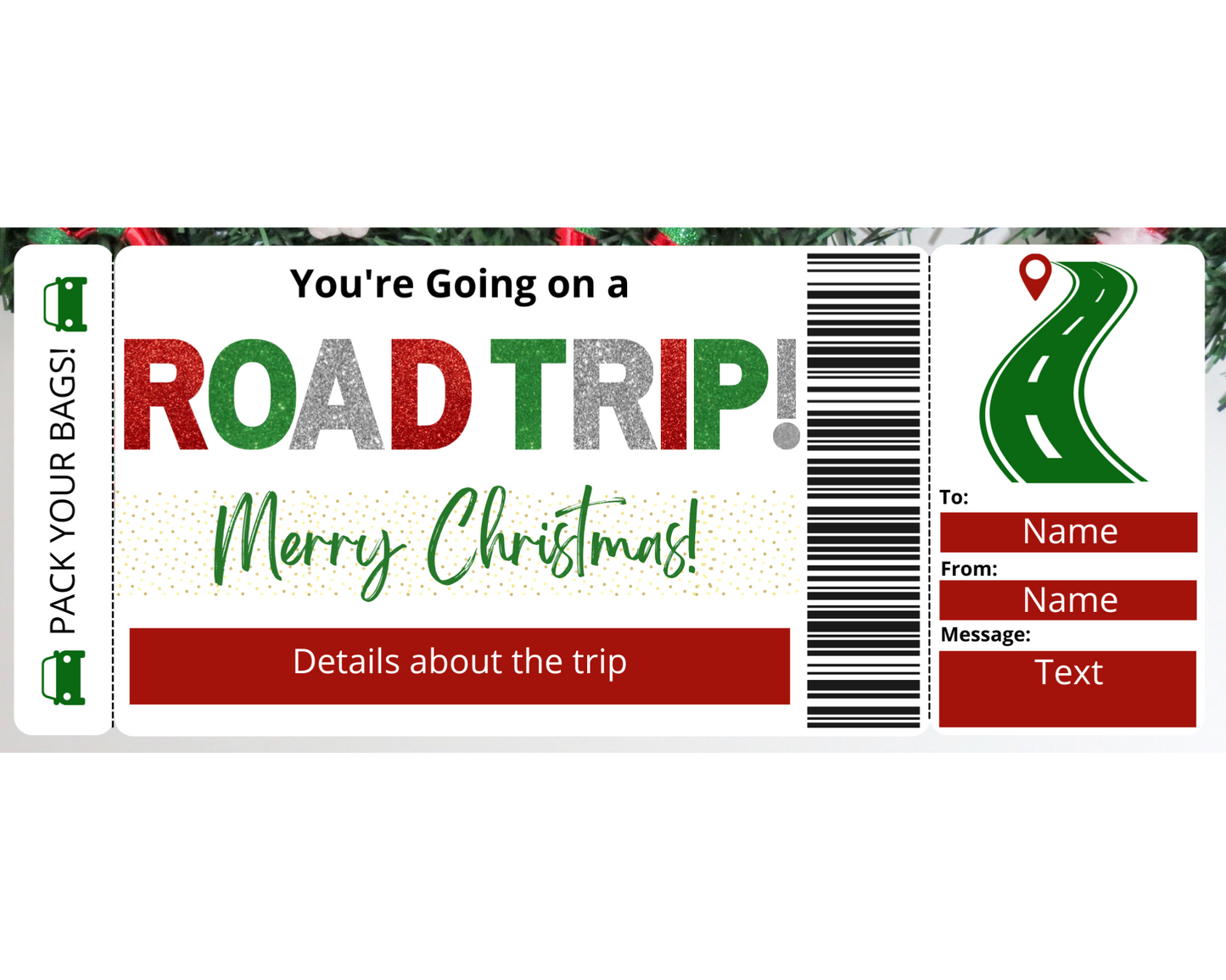 Christmas Road Trip Gift Ticket Template