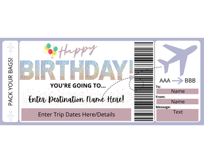 Birthday Surprise Flight Gift Ticket Template