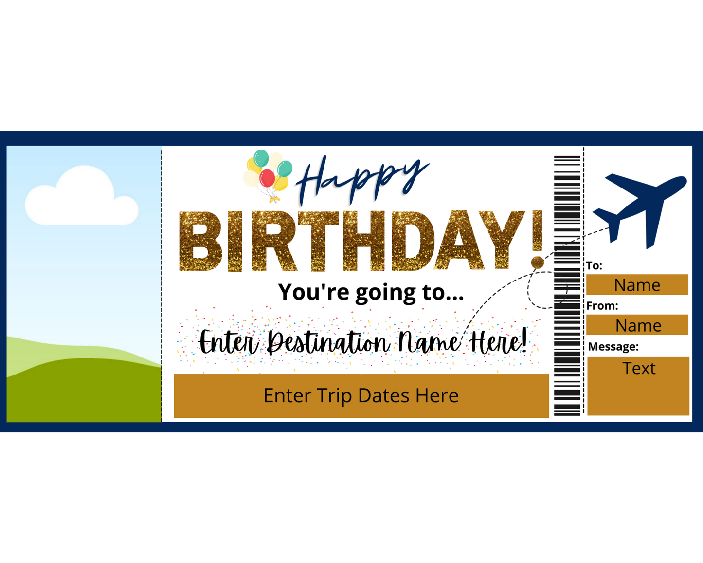 Happy Birthday Boarding Pass Template: Add your own image!