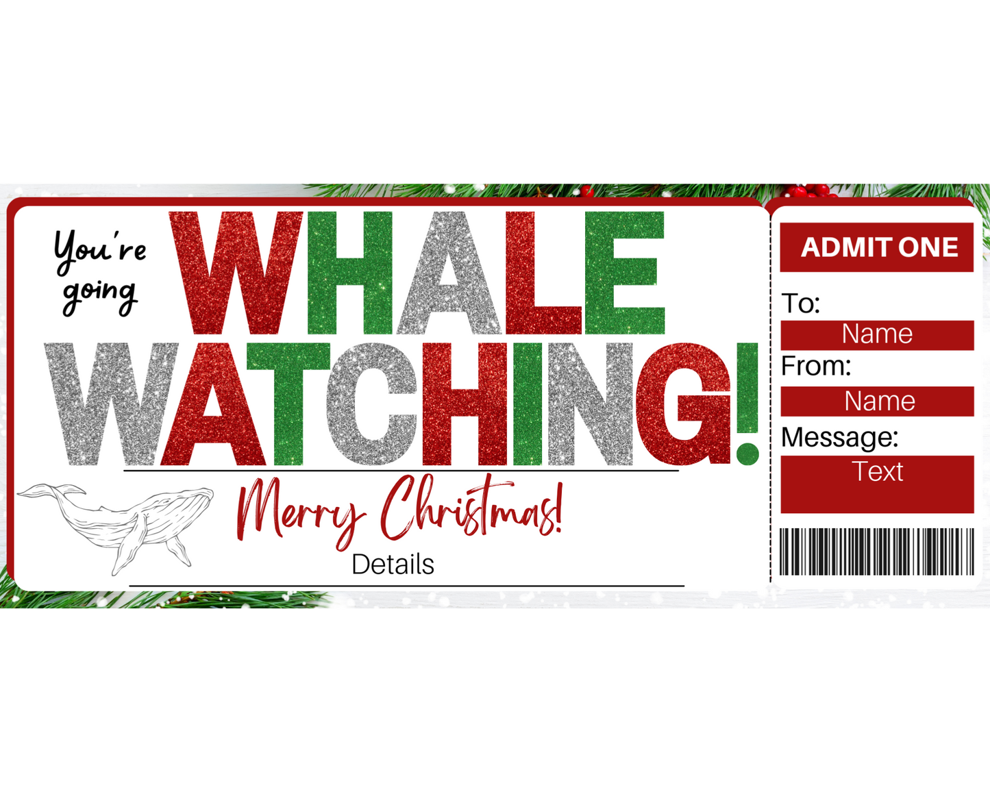 Christmas Whale Watching Gift Ticket Template