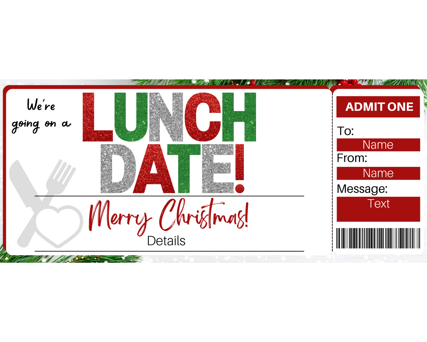 Christmas Lunch Date Gift Ticket Template