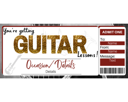 Guitar Lessons Gift Ticket Template