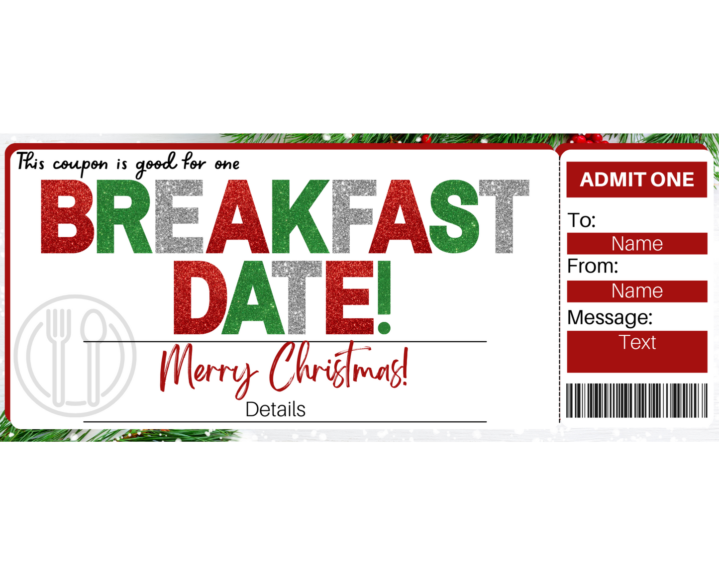 Christmas Breakfast Date Gift Ticket