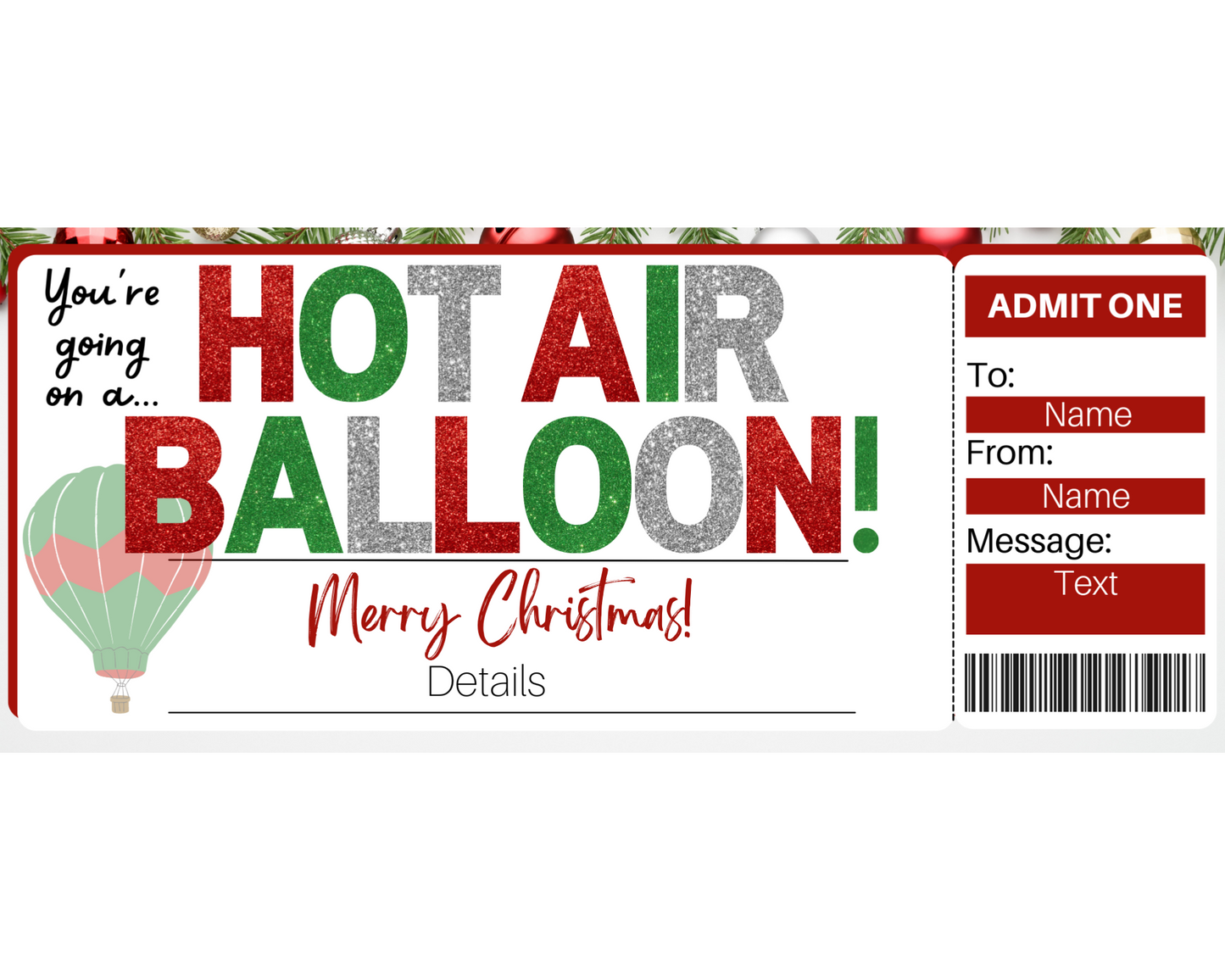 Christmas Hot Air Balloon Gift Ticket