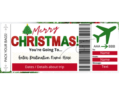Christmas Surprise Flight Ticket Template
