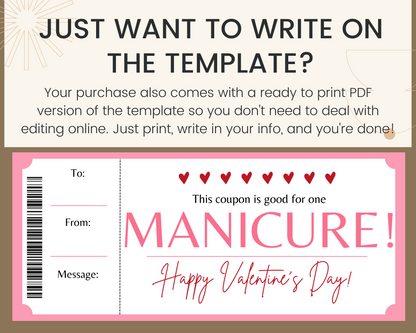 Valentine's Day Manicure Gift Ticket Template