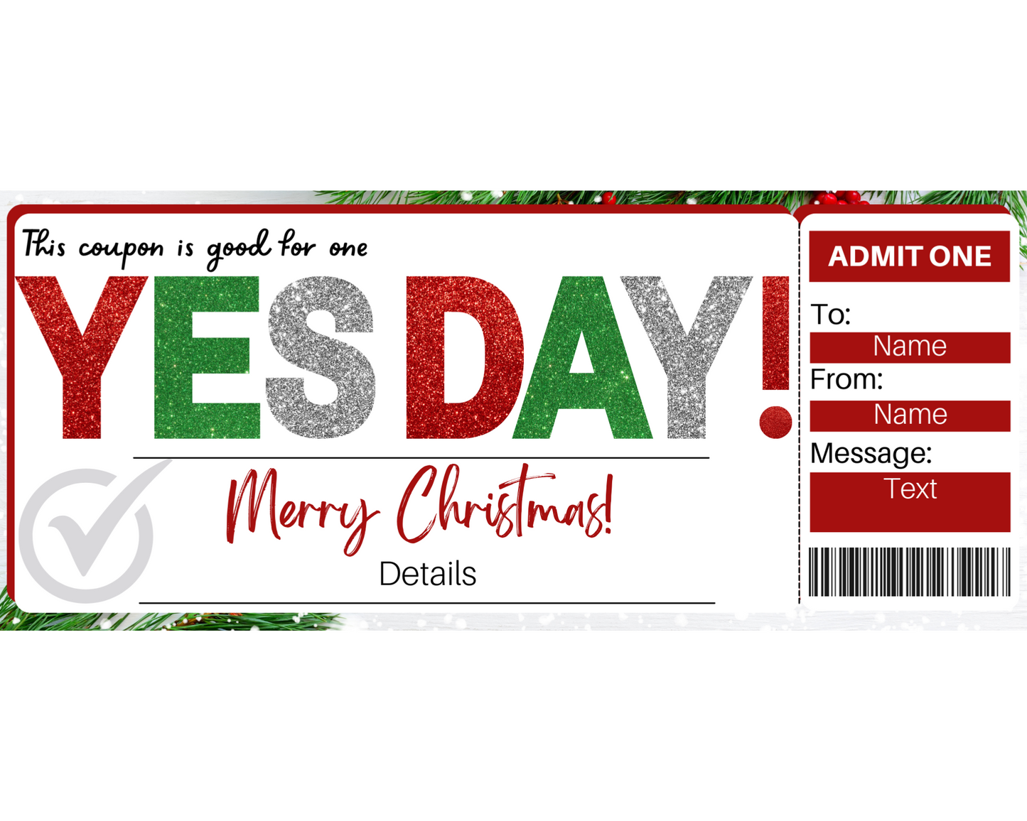 Christmas Yes Day Coupon Template