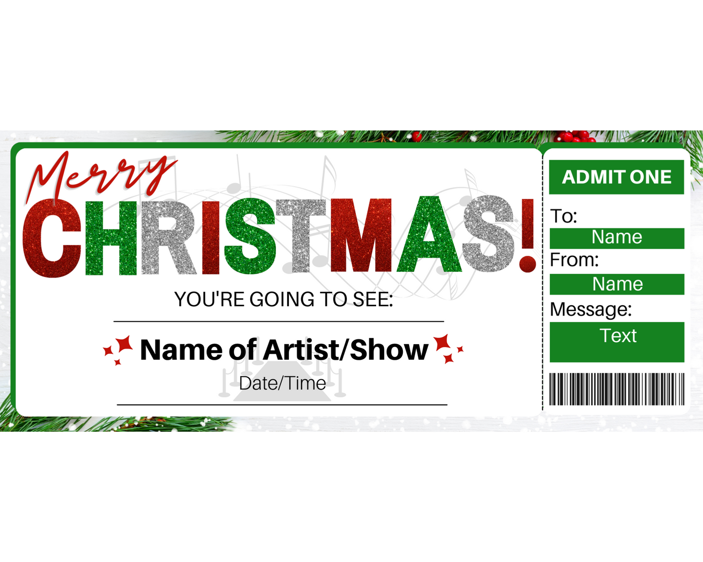 Merry Christmas Concert Ticket Gift Template
