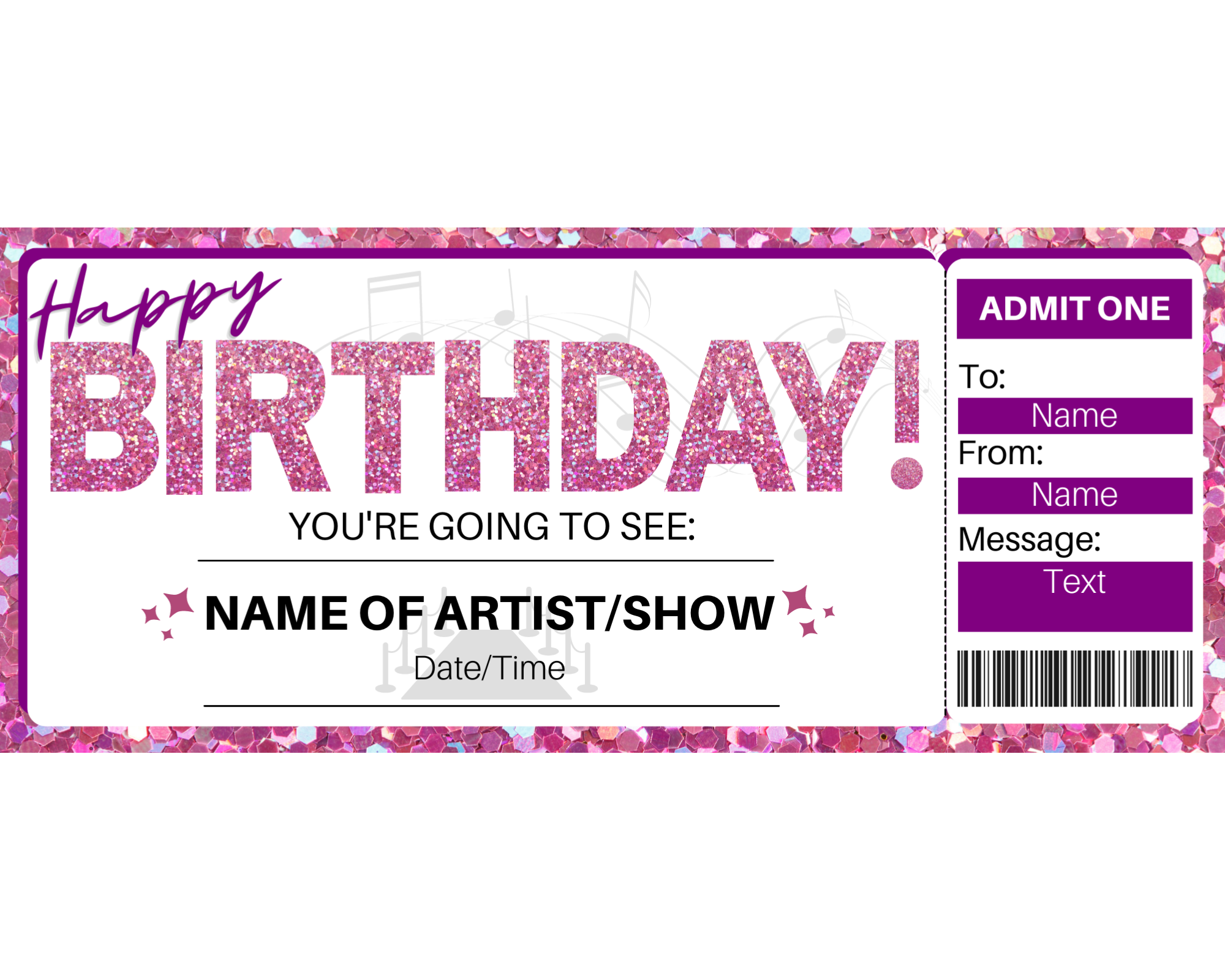 Birthday Concert Gift Ticket Template – Printed Smile Shop