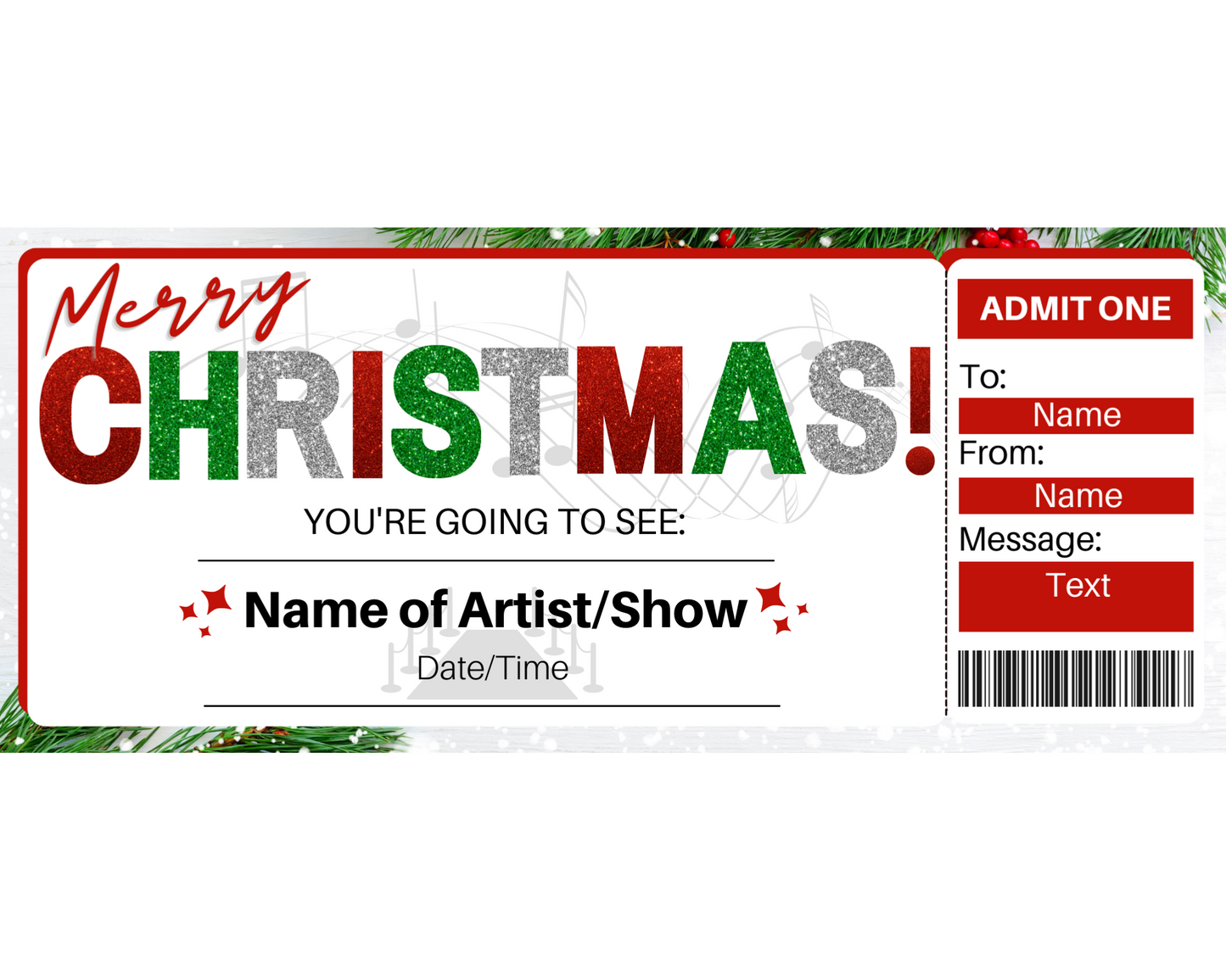 Christmas Concert Ticket: Printable Show/Event Ticket