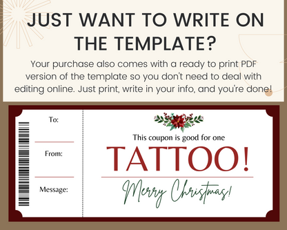 Merry Christmas Tattoo Gift Ticket Template