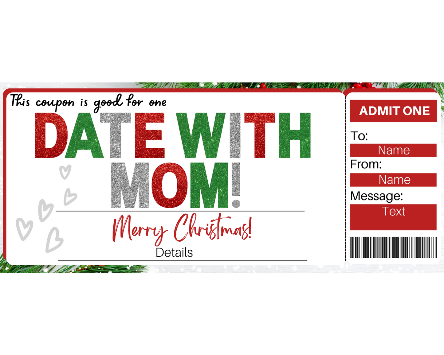 Christmas Date with Mom Gift Ticket