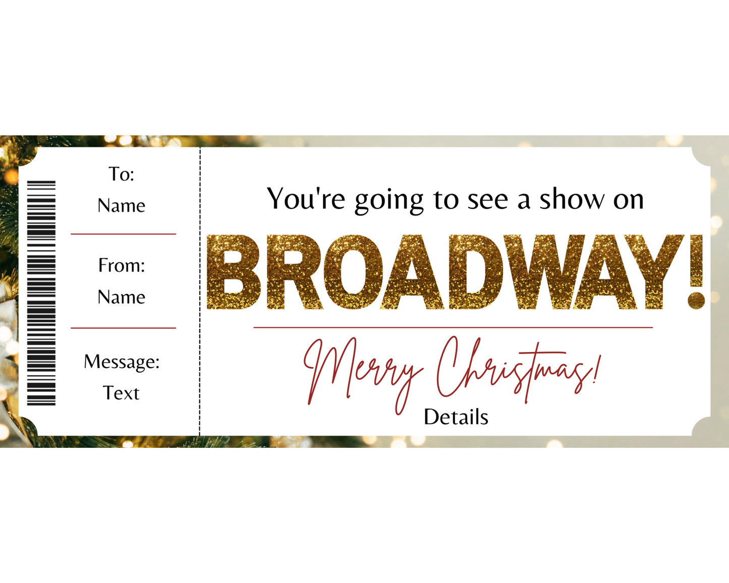 Merry Christmas Broadway Show Gift Certificate Template