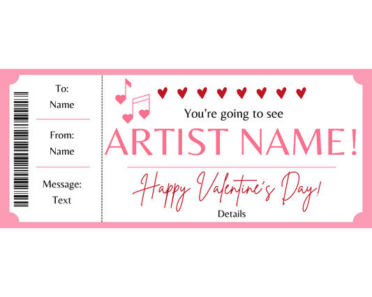 Valentine's Day Printable Concert Ticket Template