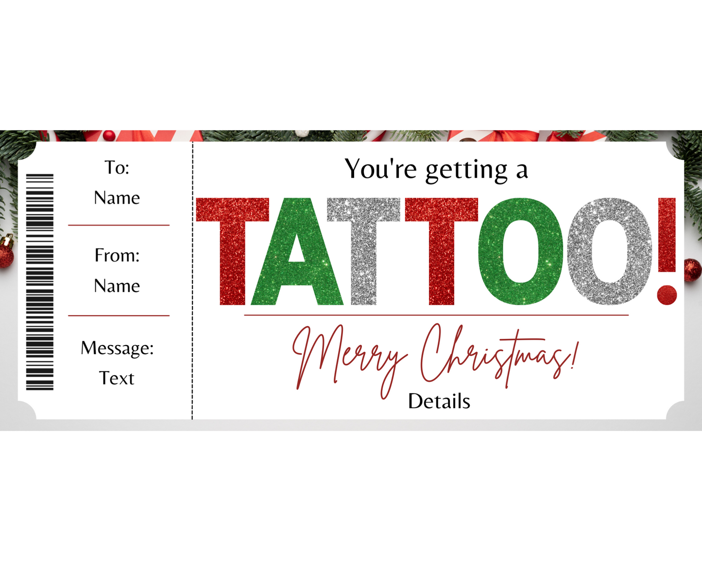 Christmas Tattoo Gift Certificate Template