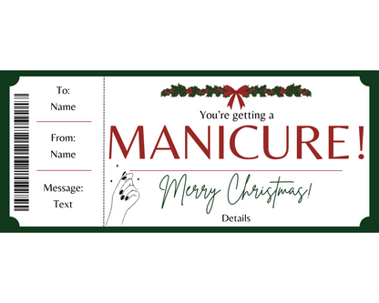 Christmas Manicure Gift Ticket Template