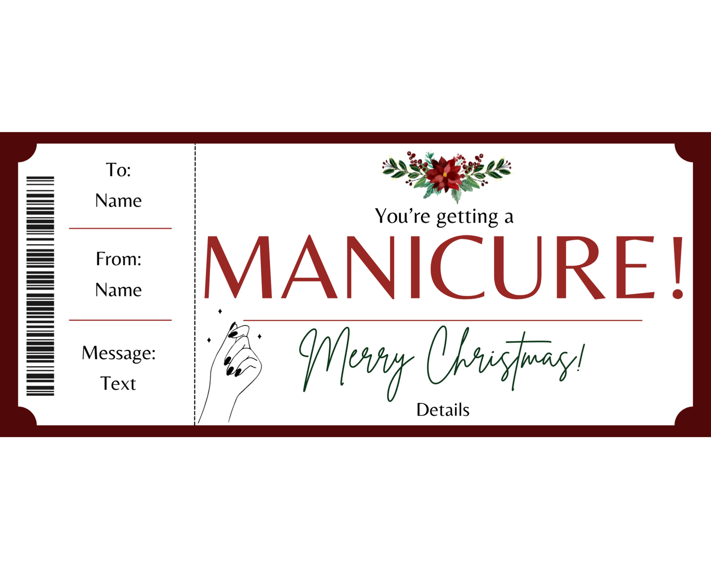 Christmas Manicure Gift Card Template