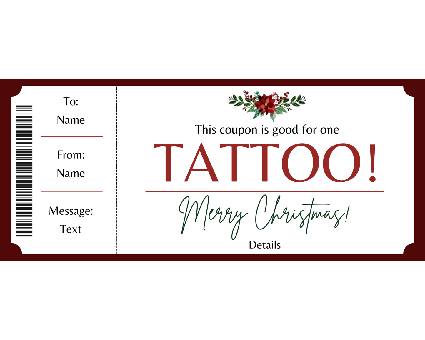 Merry Christmas Tattoo Gift Ticket Template