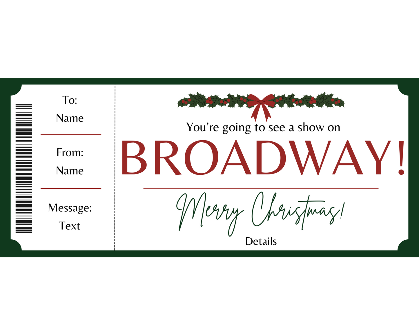 Christmas Broadway Show Gift Ticket Template
