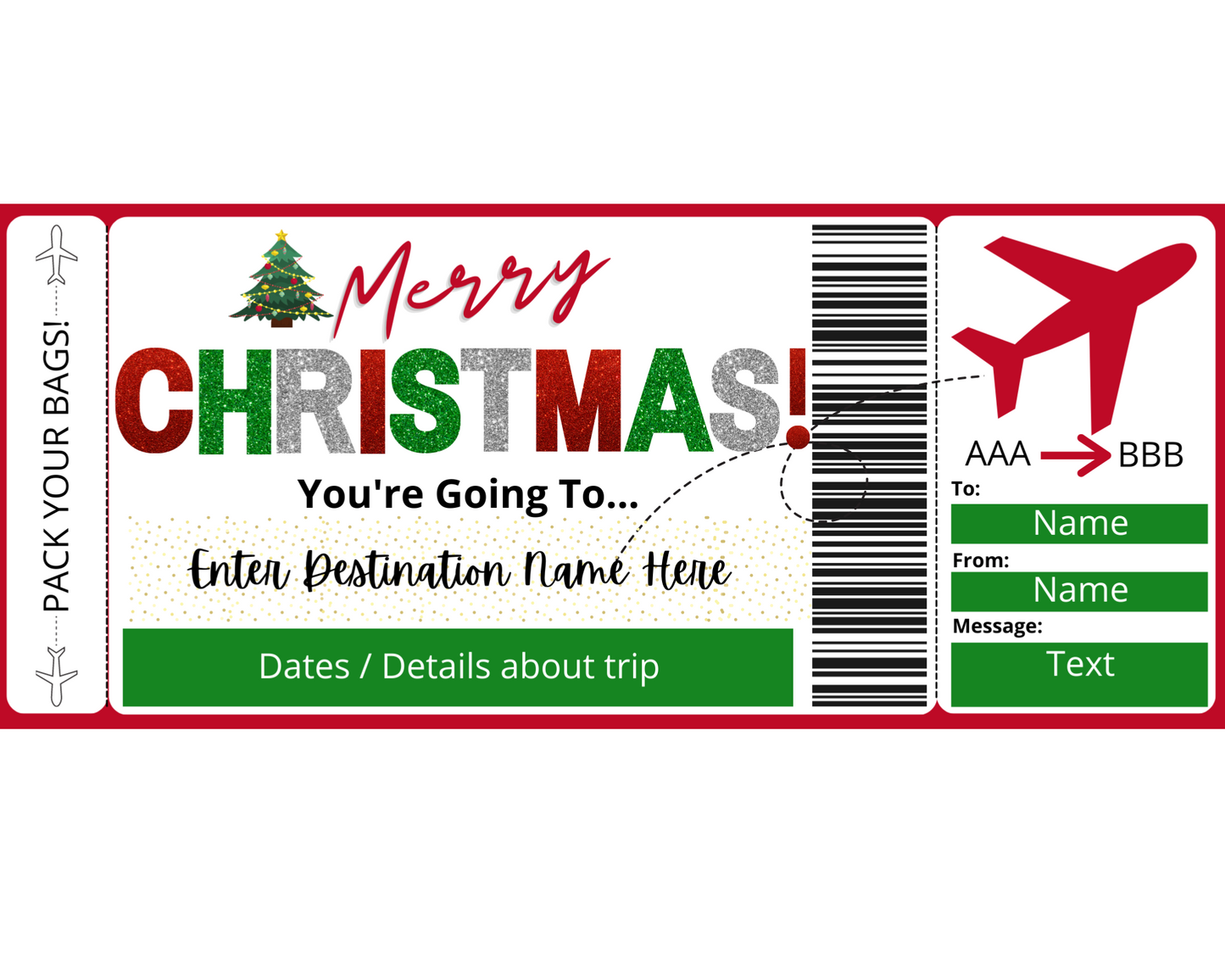 Christmas Boarding Pass: Printable Flight Ticket