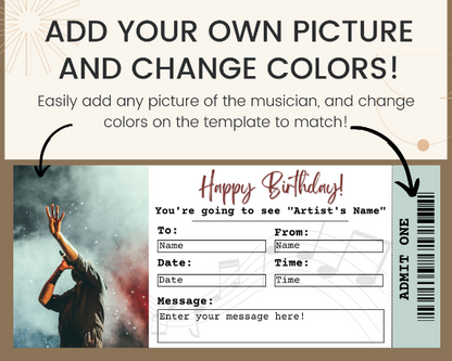 Happy Birthday Concert Ticket Template: Add your own picture!